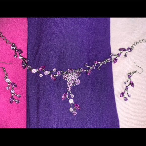 Silver & Amethyst Crystal Necklace & Earrings!! - Picture 3 of 6